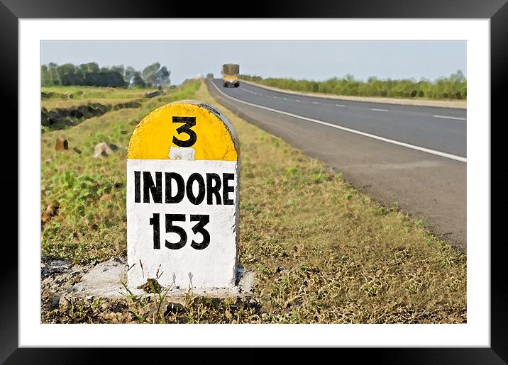 153 kilometers to Indore Milestone Framed Mounted Print by Arfabita  