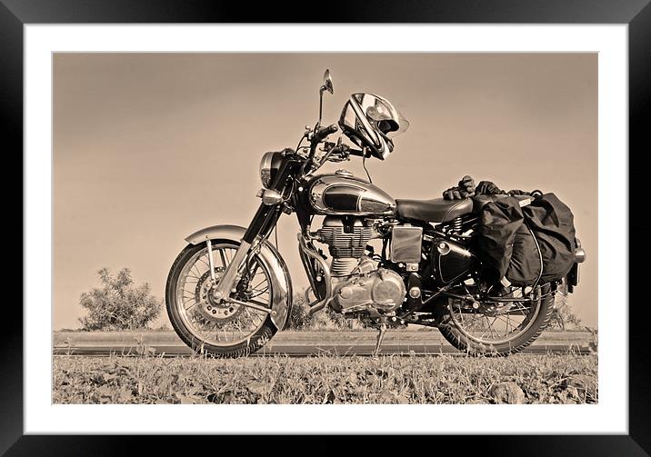 Touring Motor cycle parked on Roadside Framed Mounted Print by Arfabita  
