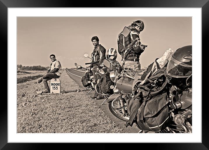 Bikers rest 153Kms before Indore Framed Mounted Print by Arfabita  