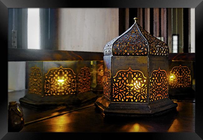 Oriental light table lamp corner table Framed Print by Arfabita  