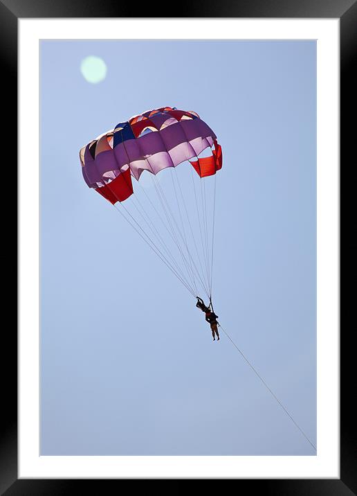 Male and Female gliders in clear blue sky Framed Mounted Print by Arfabita  