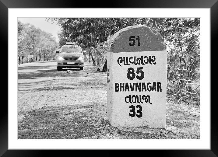 MPV 85 kms Bhavnagar milestone rural landscape Framed Mounted Print by Arfabita  