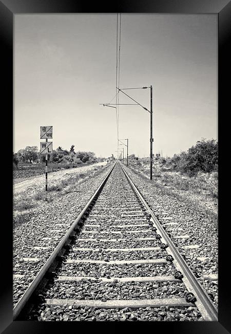 Railroad track through India heading to Surat Framed Print by Arfabita  