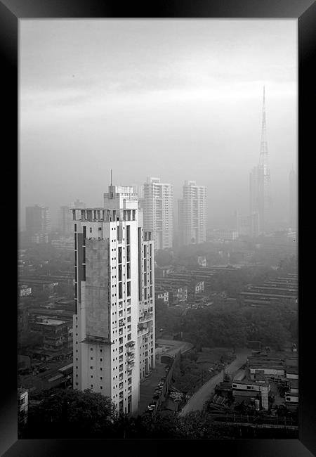 Elevated view of smog filled Bombay Skyline Framed Print by Arfabita  