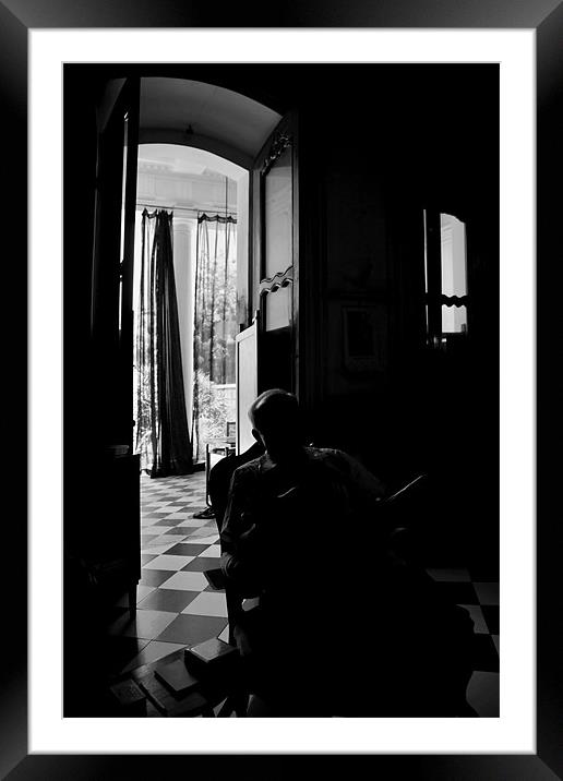 Shadow of a senior man in a old Doorway Framed Mounted Print by Arfabita  