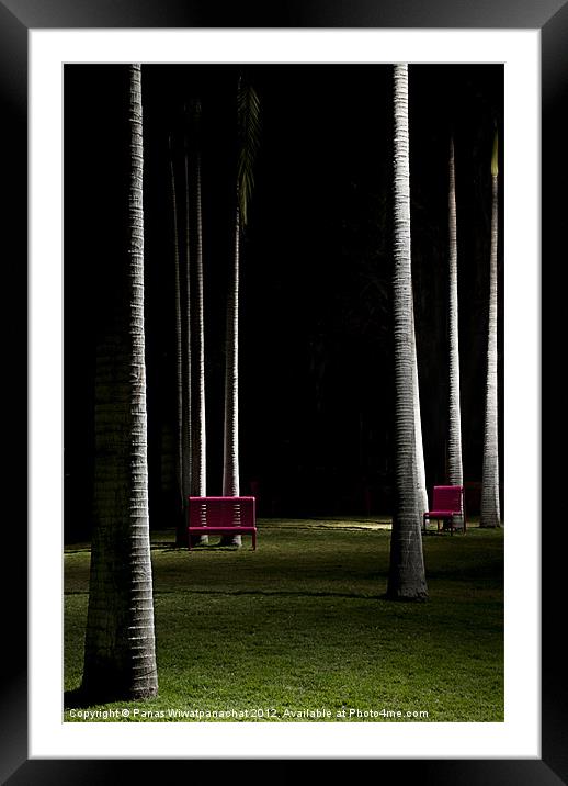 Two Chairs in a Park Framed Mounted Print by Panas Wiwatpanachat