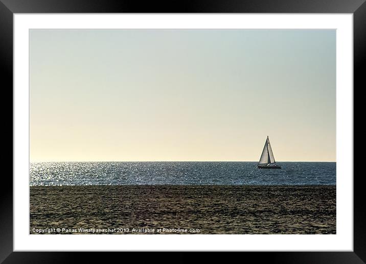 Lonely Yatch Framed Mounted Print by Panas Wiwatpanachat