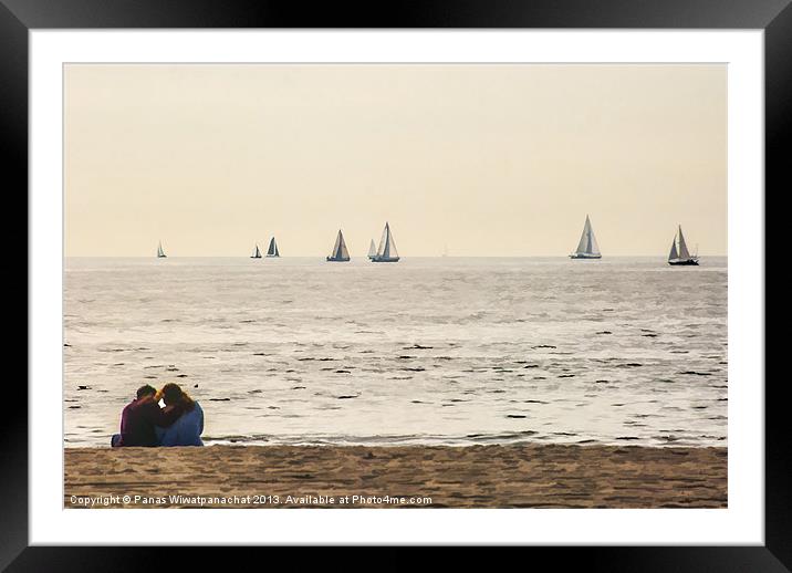 Loverss Beach Painting Framed Mounted Print by Panas Wiwatpanachat