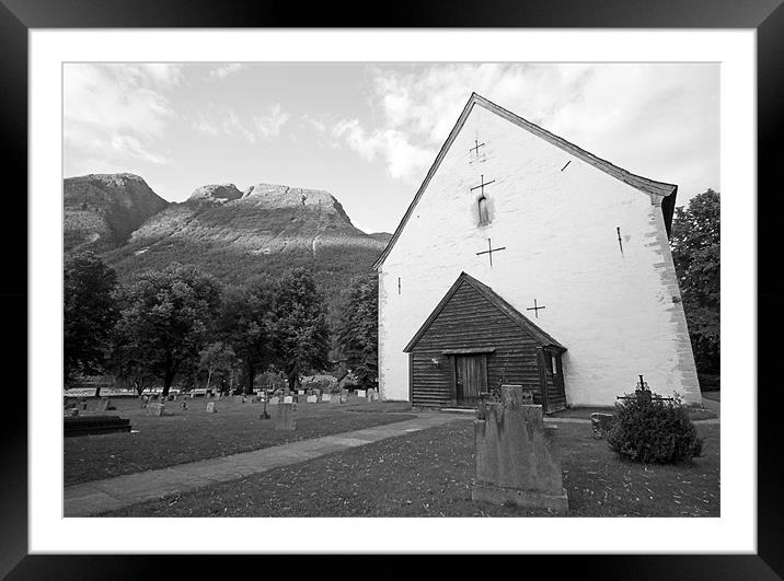 Church under the mountains Framed Mounted Print by Simon Rose