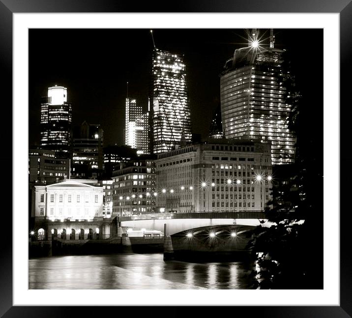 London Bridge at Night Framed Mounted Print by James Wasdell