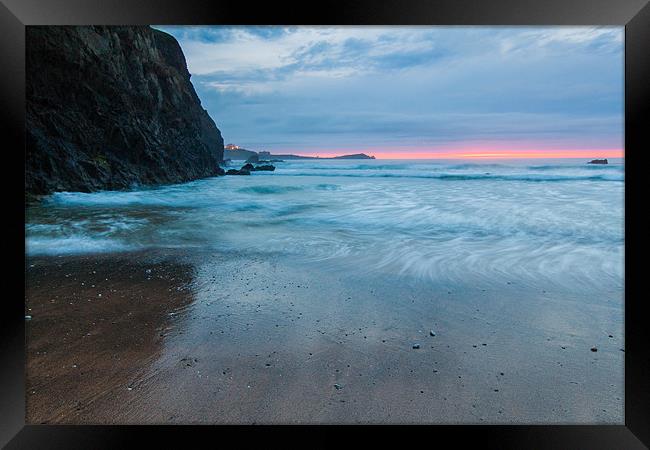 Lusty Glaze Cove Susnet Framed Print by Jonathan Swetnam