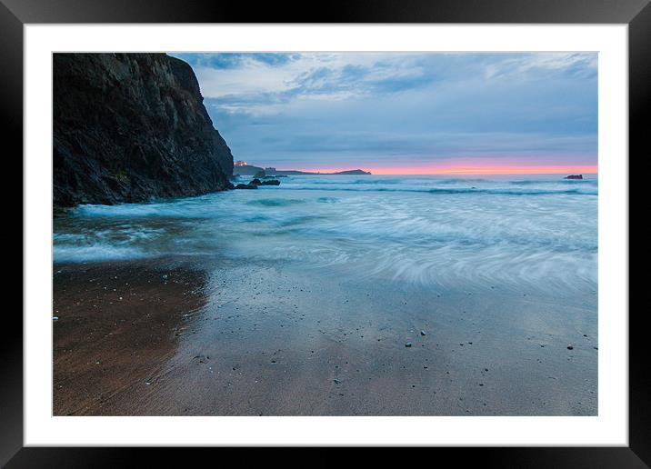 Lusty Glaze Cove Susnet Framed Mounted Print by Jonathan Swetnam