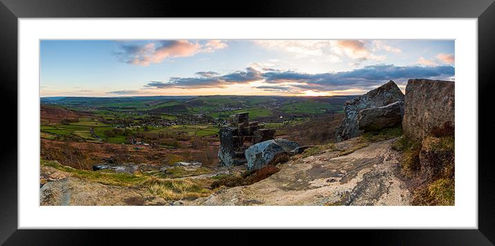 Derwent Valley and Curbar Edge at Sunset Panorama Framed Mounted Print by Jonathan Swetnam