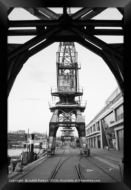 Dockside cranes Framed Print by Judith Parkyn