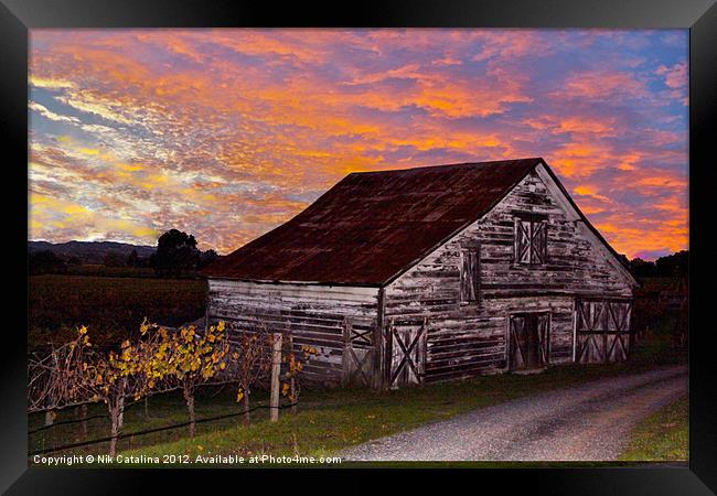 Sunset Barn Framed Print by Nik Catalina