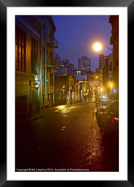 Rainy Street Framed Mounted Print by Nik Catalina