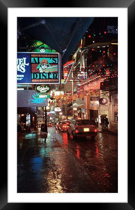 Hong Kong, Lan Kwai Fong, rain Framed Mounted Print by Christopher Mullard
