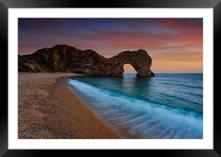 Durdle Door Sunset Wave Framed Mounted Print by Ashley Chaplin