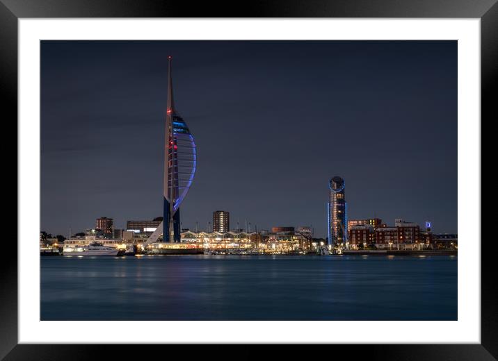 Spinnaker Tower and Lipstick Tower at dusk Framed Mounted Print by Ashley Chaplin