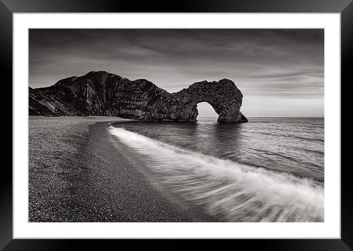 Durdle Door Sunset Wave Monochrome Framed Mounted Print by Ashley Chaplin