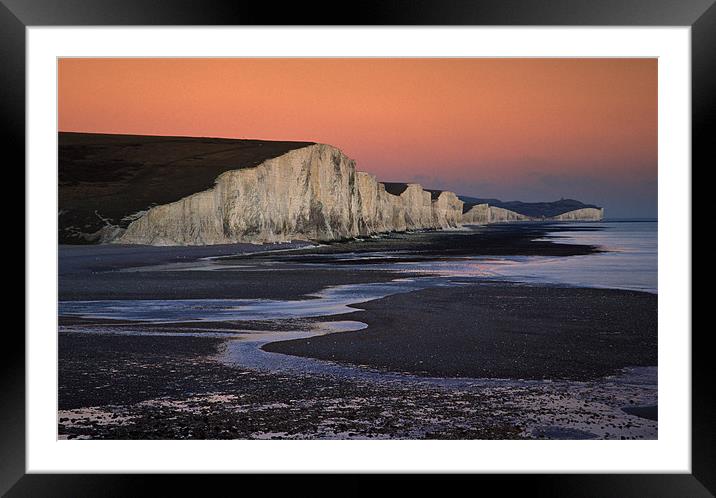 Seven Sisters at sunset, Sussex, England Framed Mounted Print by Ashley Chaplin