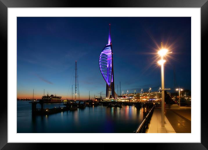 Portsmouths Spinnaker Tower Illuminated at dusk Framed Mounted Print by Ashley Chaplin