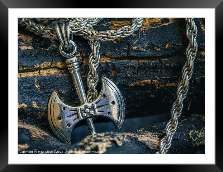Silver Viking-Inspired Axe Pendant Framed Mounted Print by Mike Shields