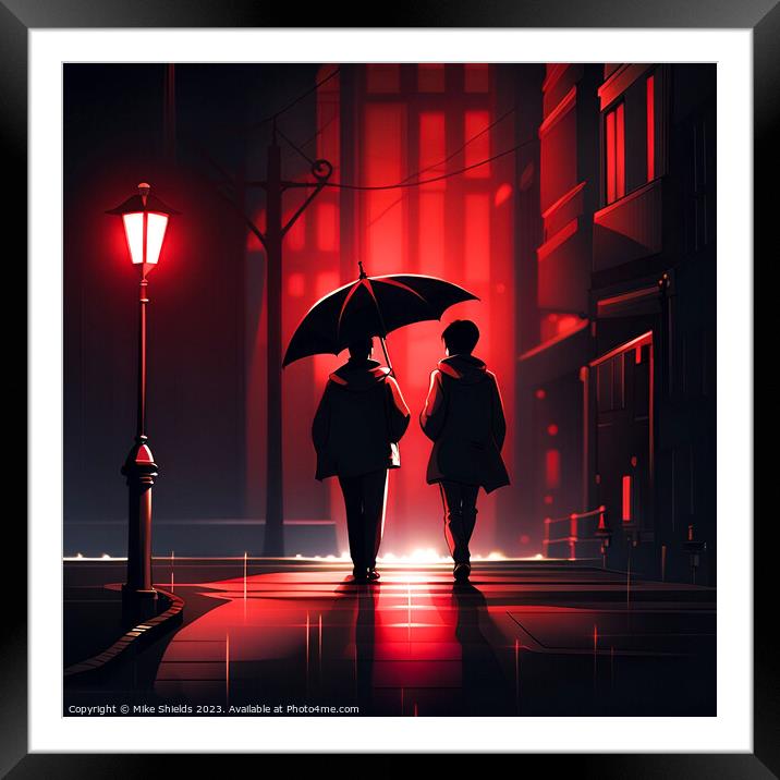 Crimson Love under Moonlit Rain Framed Mounted Print by Mike Shields