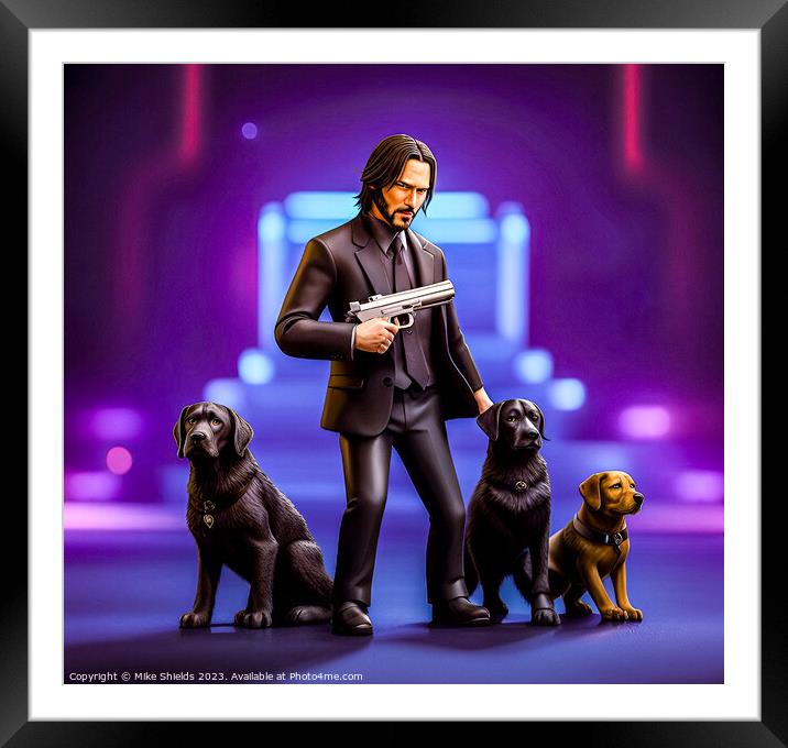 Wick's Trio: Menacing Stare and Canine Companions Framed Mounted Print by Mike Shields