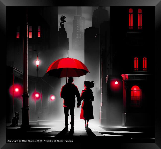 Enigmatic Love under Crimson Parasol Framed Print by Mike Shields