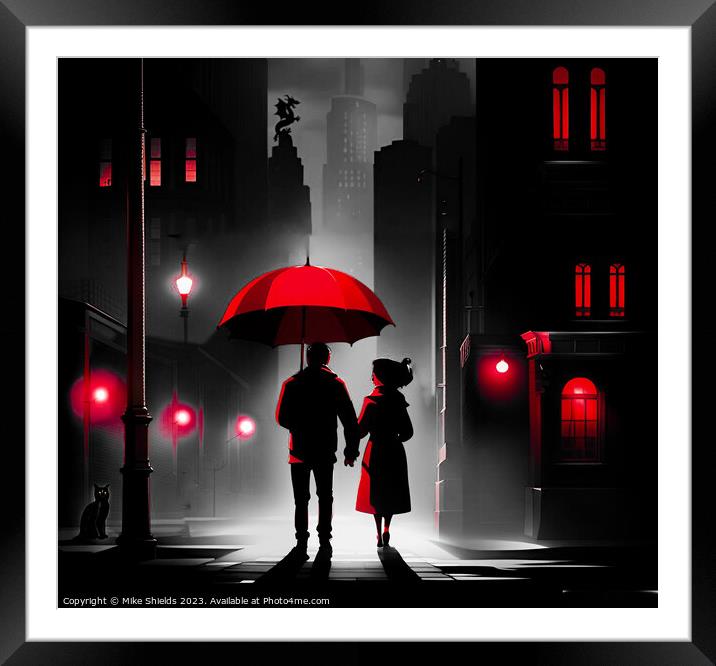 Enigmatic Love under Crimson Parasol Framed Mounted Print by Mike Shields