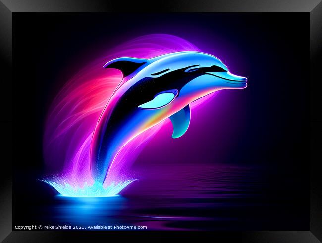 Neon Dolphin Framed Print by Mike Shields