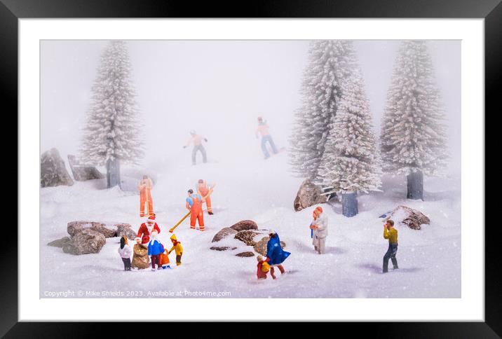 Festive Frolics on Winter Wonderland Slopes Framed Mounted Print by Mike Shields