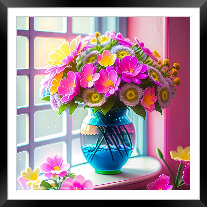 A Beautiful Vase of Flowers catching the sunlight on a windowsill. Framed Mounted Print by Mike Shields