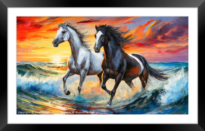 Two Wild Horses Framed Mounted Print by Mike Shields