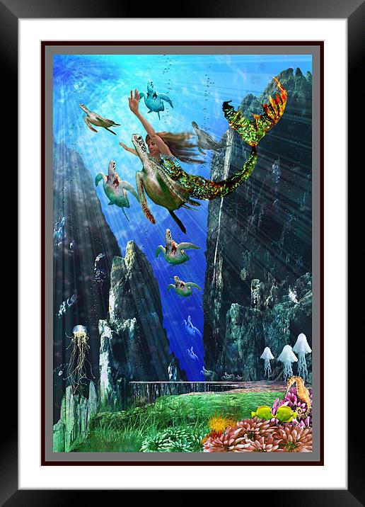 Turtles and Mermaid-Beneath the Waves Framed Mounted Print by philip clarke