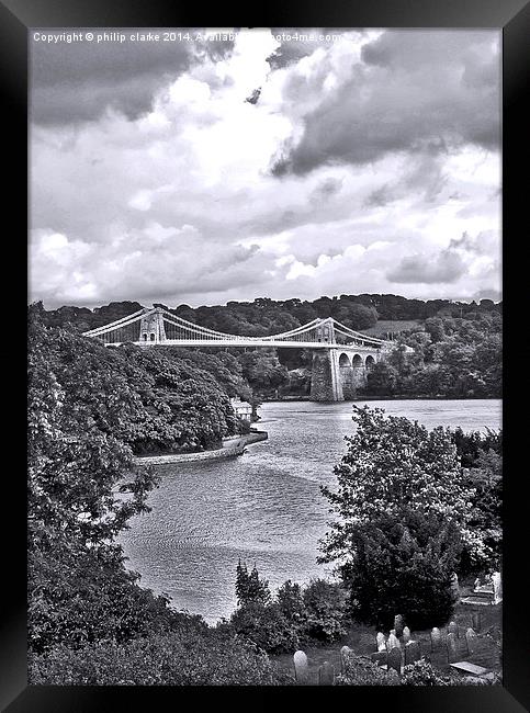  View to The Menai Suspension Bridge Framed Print by philip clarke