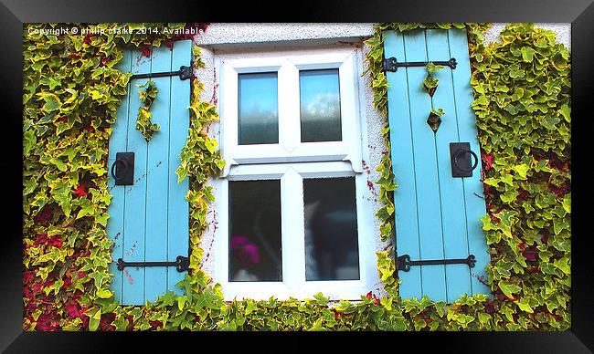 Country Cottage Window surrounded by Ivy Framed Print by philip clarke