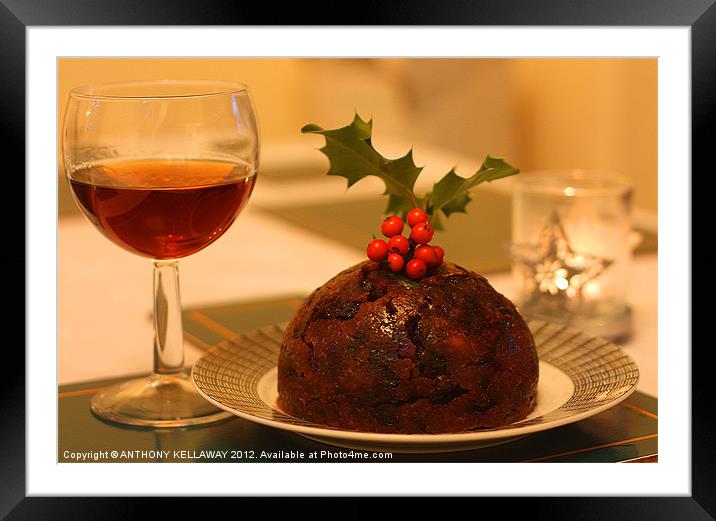 FESTIVE CHRISTMAS PUDDING AND SHERRY Framed Mounted Print by Anthony Kellaway