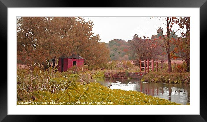 FISHING HUT PAINTING RIVER ITCHEN Framed Mounted Print by Anthony Kellaway