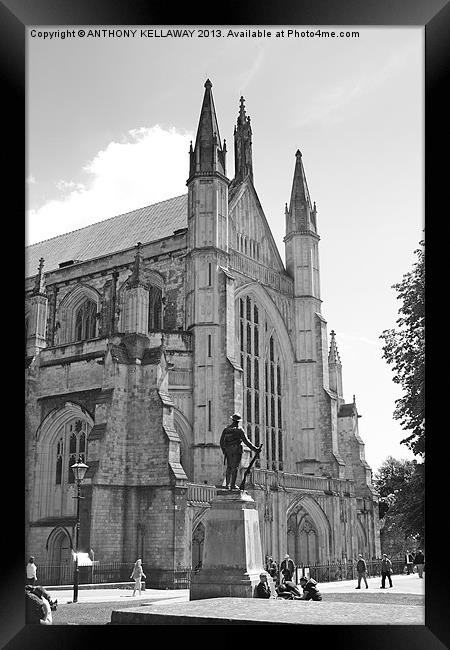 WINCHESTER CATHEDRAL AND THE LONE SOLDIER Framed Print by Anthony Kellaway