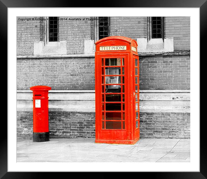  RED TELEPHONE BOX AND POST BOX Framed Mounted Print by Anthony Kellaway