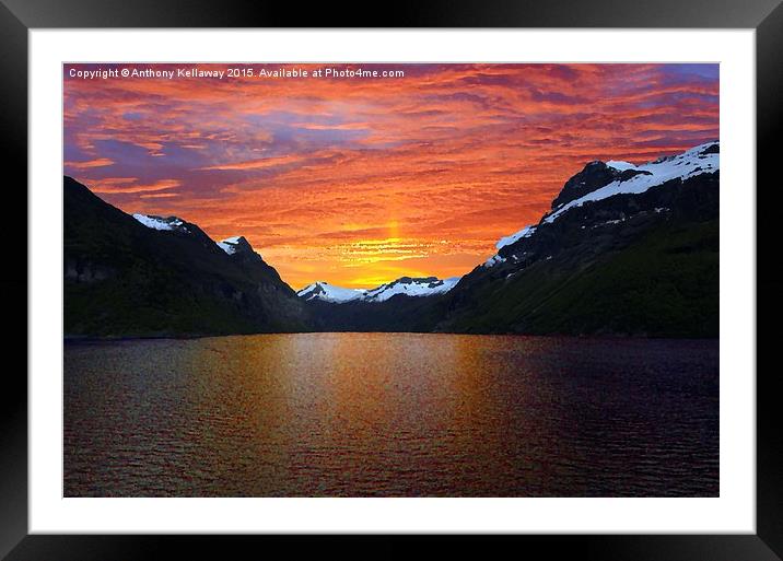  NORWEGIAN FJORD SUNSET Framed Mounted Print by Anthony Kellaway