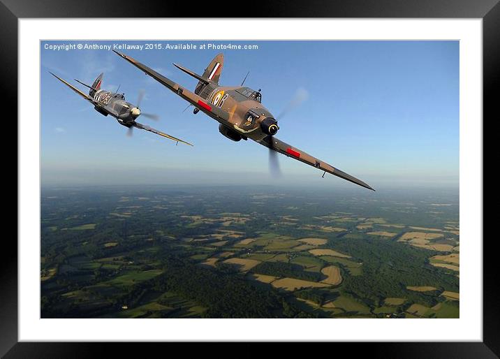  SPITFIRE AND HURRICANE Framed Mounted Print by Anthony Kellaway