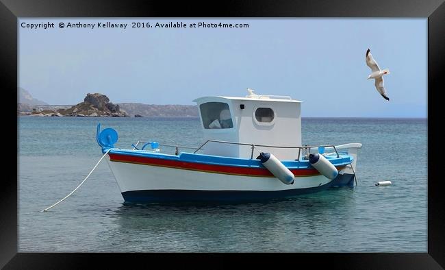         GREEK FISHING BOAT IN KEFALOS KOS          Framed Print by Anthony Kellaway