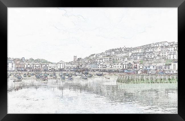 Brixham harbour pencil effect Framed Print by Anthony Kellaway