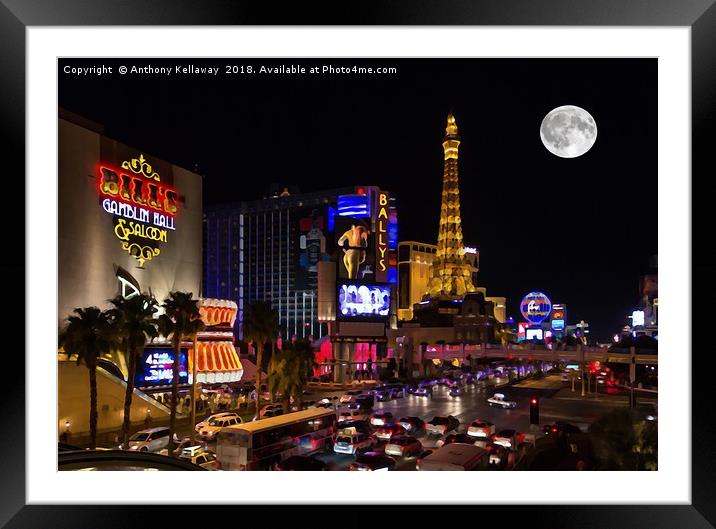 Las Vegas full moon Framed Mounted Print by Anthony Kellaway