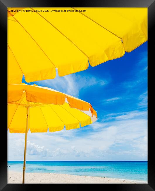Yellow Beach Umbrellas Framed Print by Betty LaRue