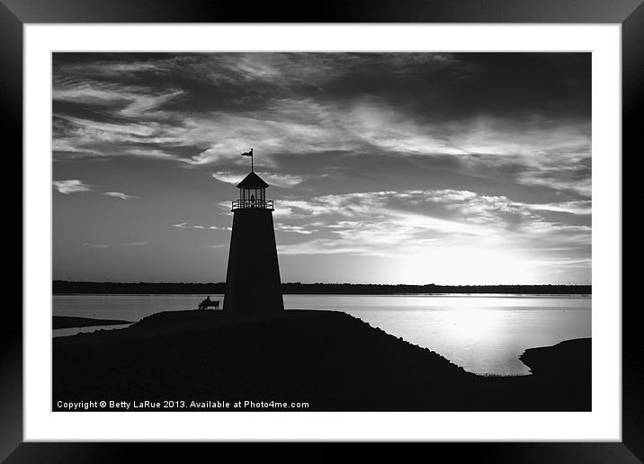 Lighthouse in Black and White Framed Mounted Print by Betty LaRue