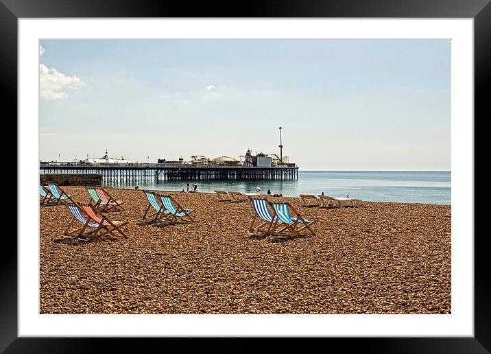 Deckchairs and Brighton Pier Framed Mounted Print by VICTORIA HENDRICK